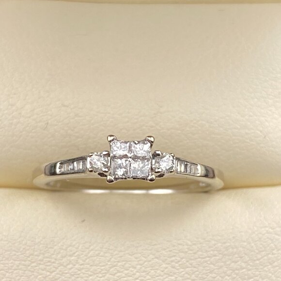 Luxury Solid 10K White Gold Genuine Diamonds Engagement Ring Set (2 Pcs.) Sz. 7 - Picture 4 of 15